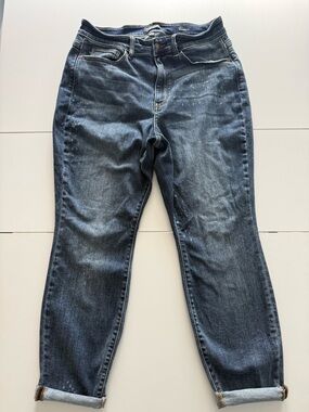 Judy Blue Women's High-Rise Boyfriend Jeans in Medium-Dark Blue Bleach Splash